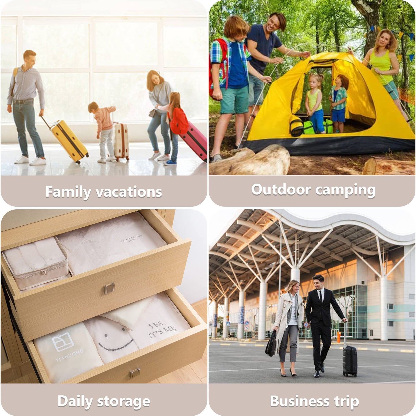 TianZong 7-piece Set Packing Cubes, Travel Bags for Luggage, Packing Organizers with Shoe Bag (Beige with a Toiletry Bag)