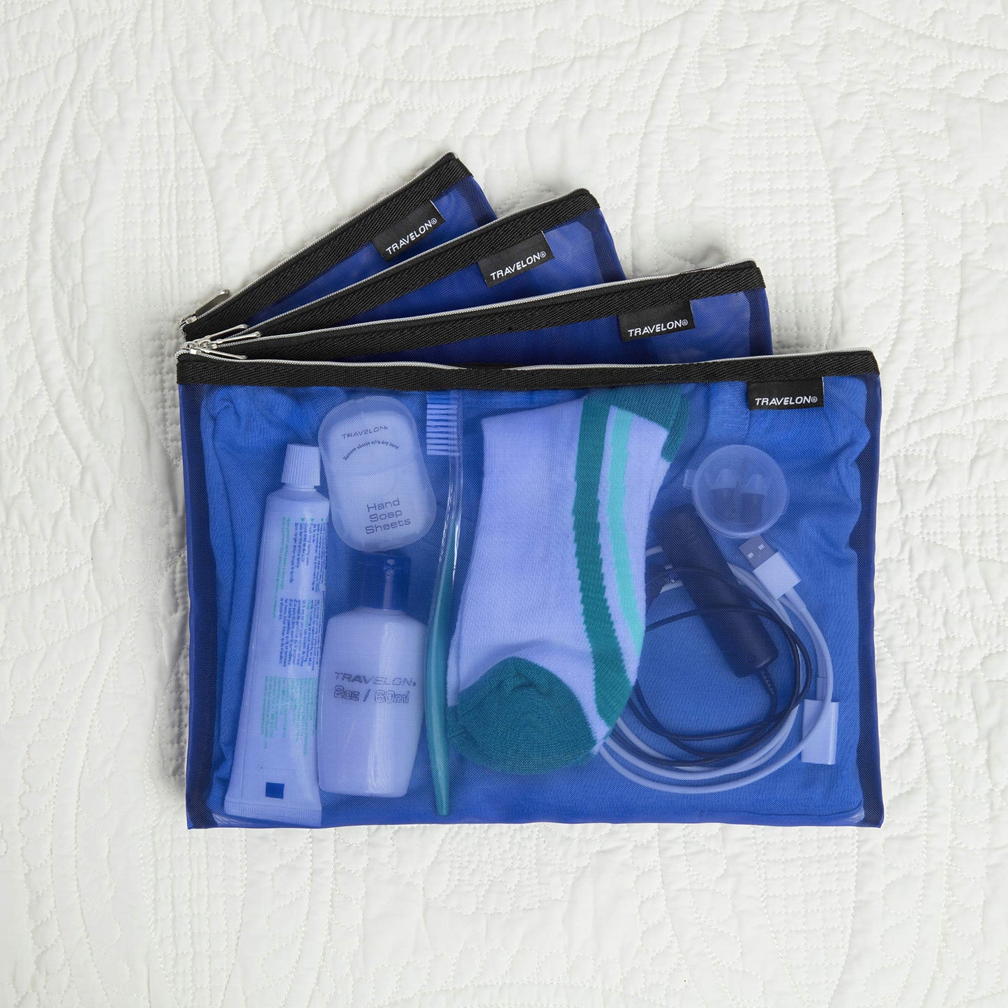 Travelon Set of 4 Mesh Pouches, Gray, 9.5 x 12.75 x 0.5