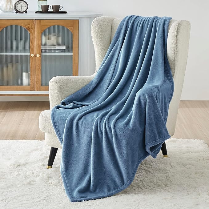 Bedsure GentleSoft Fleece Throw XL Blanket Washed Blue - 300GSM Soft Lightweight Plush Cozy Blankets for Bed, Sofa, Couch, Travel, Camping, 50x70 inches