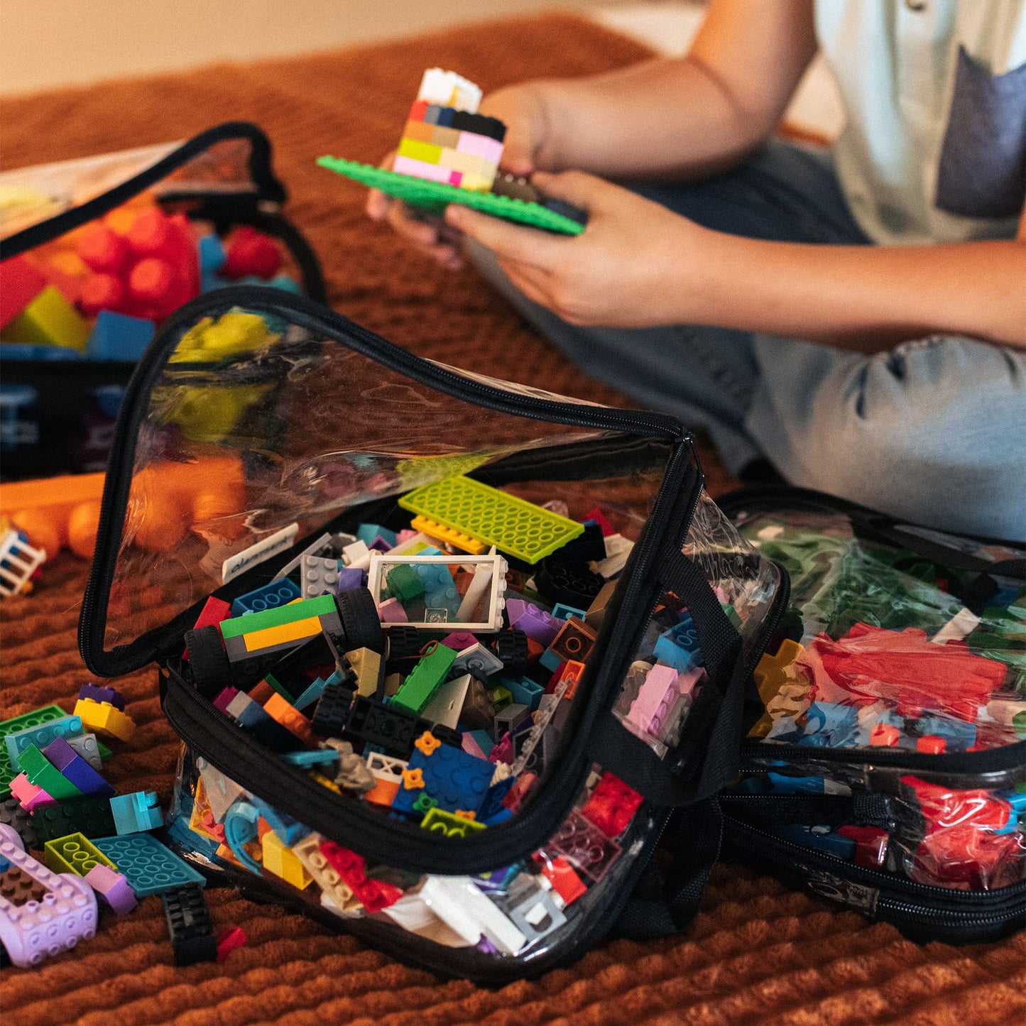 Clear Compression Packing Cubes 3 Set - Large See-Through Plastic Suitcase Bags for Travel - Luggage Compressable Organizers - Transparent PVC Collapsible Cosmetic Bag for Backpack Black