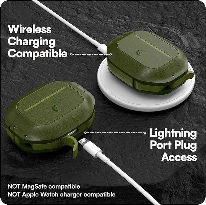 Keybudz for AirPods 4 Case with Lock - Fully Waterproof AirPods 4th Generation Case Cover - Keychain, Rugged Tough Protection, Hard Shell and Carabiner (Forest Green)