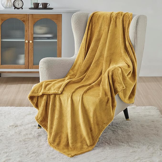 Bedsure GentleSoft Fleece Blanket Twin Size Yellow - 300GSM Lightweight Plush Fuzzy Cozy Soft Warm Blanket for Bed, Sofa, Couch, Travel, Camping, 60x80 inches