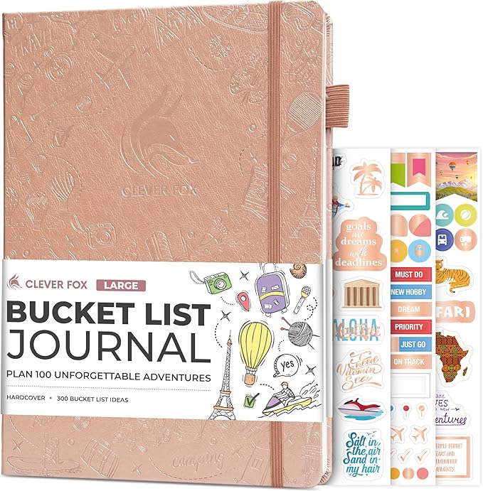 Clever Fox Bucket List Journal Large – Inspirational Book for Memories & Adventures – Motivational Bucket List Notebook for Couples, A4 (Rose Gold)