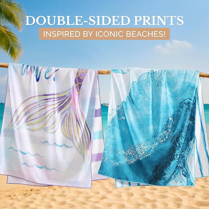 Casa Platino Quick Dry Beach Towel 2 Pack – Extra Large 32"x71" Lightweight Travel Towels, Sand Free & Compact, Ideal for Pool, Camping & Beach Adventures – Summer Essential – Maldives