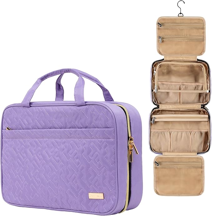 Carrywell |Not Made In China| Hanging Toiletry Travel Bag For Women, Makeup Organizer Case, Water-Resistant Cosmetic Bag For Full-size Containers, Toiletries (Purple, Medium)