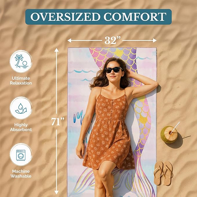 Casa Platino Quick Dry Beach Towel 2 Pack – Extra Large 32"x71" Lightweight Travel Towels, Sand Free & Compact, Ideal for Pool, Camping & Beach Adventures – Summer Essential – Maldives