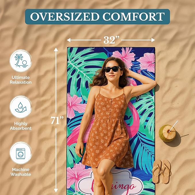 Casa Platino 6 Pack Beach Towels Oversized – Extra Large 71"x32" Quick Dry, Sand Free Microfiber Towels, Lightweight & Soft, Double-Sided Printed Beach Towel with Bag for Travel & Camping – Muara