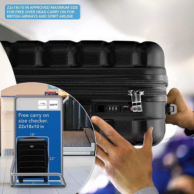 Carry On Suitcase Hardside TSA Lock & USB Port Silent Double Spinner Wheels Maximum Overhead Carry-On Bag Approved For Many Airlines( 22x18x10" ,Black )