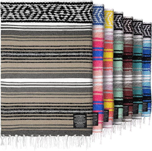 Authentic Large Handwoven Mexican Blanket - Soft Yoga- Durable Serape- Lightweight Falsa, Beach, Camping, Picnic, Outdoor Blanket 70"x50" - Desert