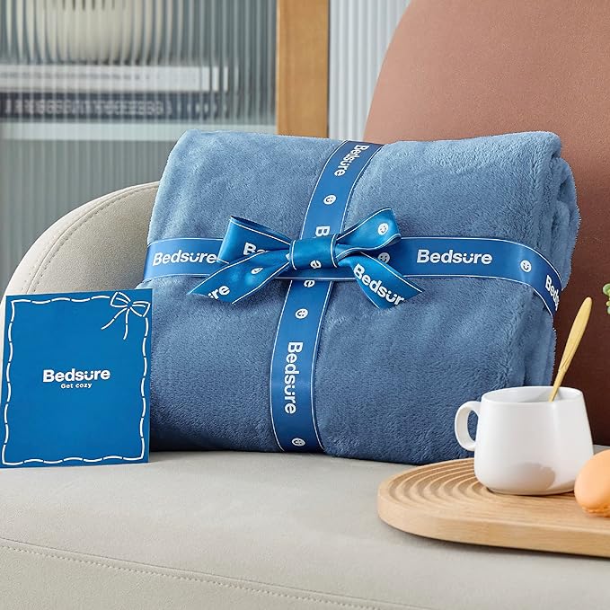 Bedsure GentleSoft Fleece Throw XL Blanket Washed Blue - 300GSM Soft Lightweight Plush Cozy Blankets for Bed, Sofa, Couch, Travel, Camping, 50x70 inches