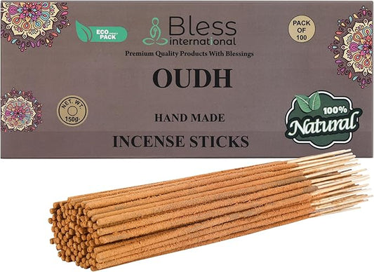 Bless-Oudh 100%-Natural-Handmade-Hand-Dipped-Incense-Sticks Organic-Chemicals-Charcoal-Free Purification-Relaxation-Positivity-Yoga-Meditation Best-Woods-Scent (100 Sticks(5.25 OZ))