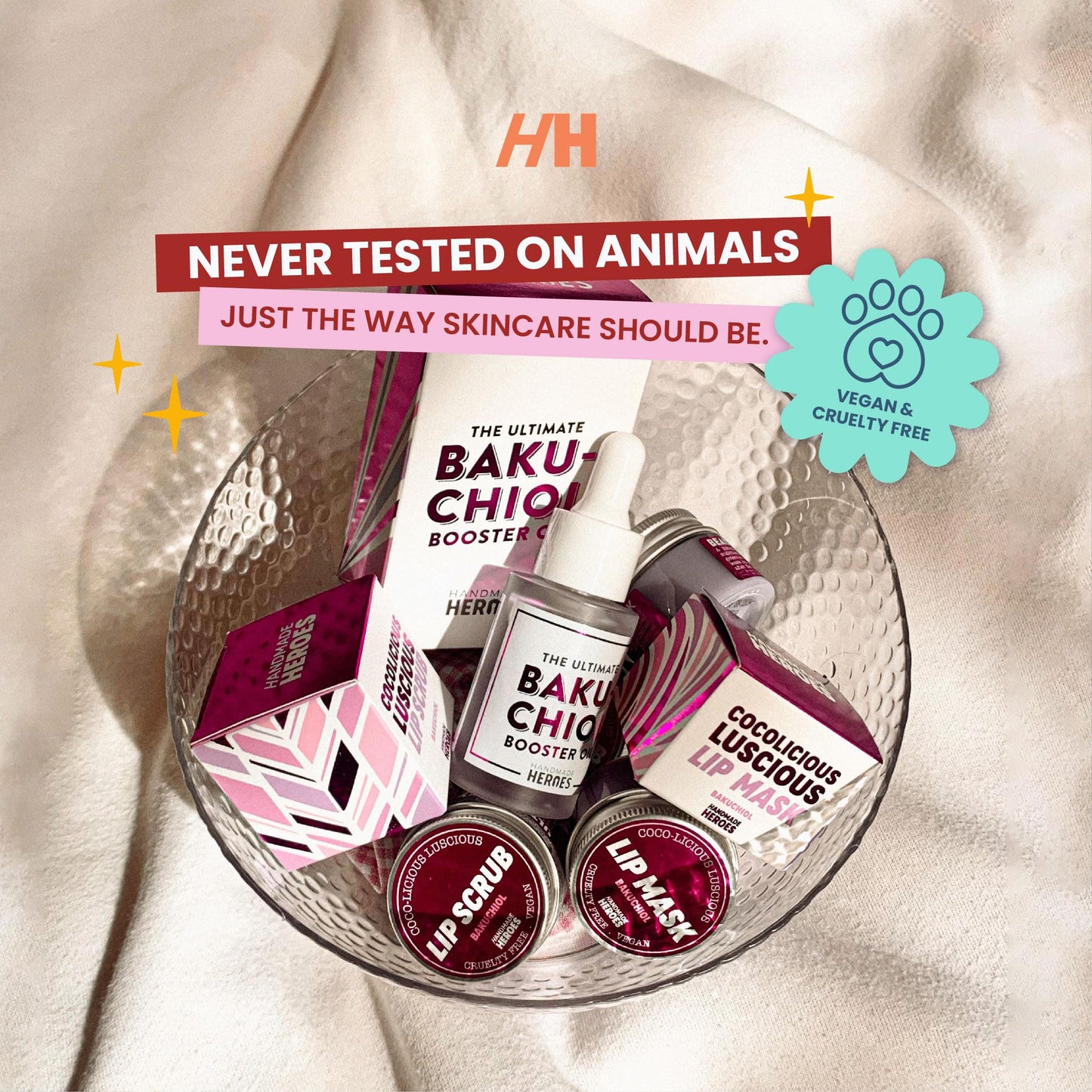 Travel size 2% Bakuchiol Oil and Hyaluronic Acid Serum by Handmade Heroes with Sugarcane Squalane, All Natural Retinol Alternative For Radiant and Line Smoothing Travel Set for Dewy Skin