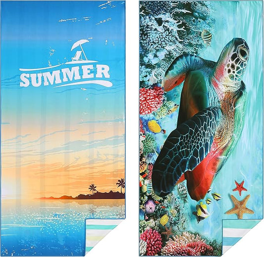 Casa Platino Beach Towels Oversized 2 Pack – Extra Large 32"x71" Lightweight Microfiber, Quick Dry Pool Towels, Great for Travel & Summer Beach Trips – Compact & Soft – Maya Bay