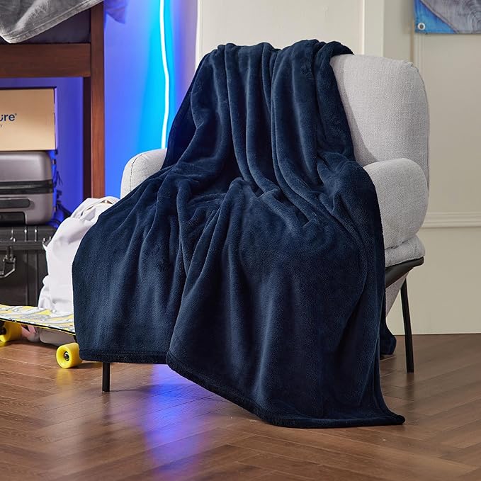 Bedsure GentleSoft Twin XL Fleece Blanket Dorm Bedding - Lightweight Soft Cozy Blankets for Bed, Sofa, Couch, Travel, Camping, Navy, 66"x90"