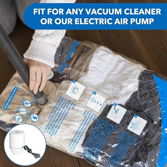 Vacuum Storage Bags with Electric Air Pump 24 Combo (5 Jumbo/5 Large/5 Medium/5 Small/4 Roll), Plastic Packaging Bags,Space Saver Sealer Bags for Clothes, Pillows, Comforters, Blankets, Bedding
