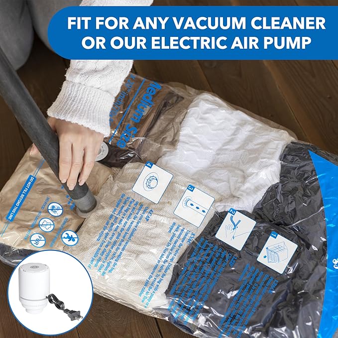 Vacuum Storage Bags with Electric Air Pump 16 Combo (4 Jumbo/4 Large/4 Medium/4 Small), Plastic Packaging Bags,Travel Vacuum Bags For Luggage,Clothes, Pillows, Comforters, Blankets, Bedding