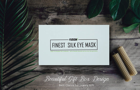 Fusion5 Silk Eye Mask with Elastic Band - 100% Pure Mulberry Sleep Mask - 25 Momme, Anti-Aging, Hypoallergenic, Blocks Light - Soft & Smooth Night Eye Cover for Sleeping & Travel with Box