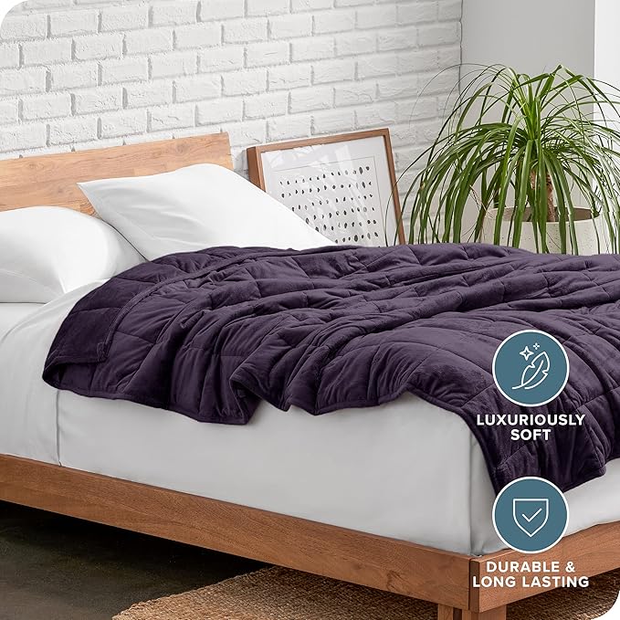 Bare Home Weighted Blanket Queen Size 17lb (60" x 80") for Adults - Minky Fleece - Premium Heavy Blanket Nontoxic Glass Beads (Eggplant, 60"x80")
