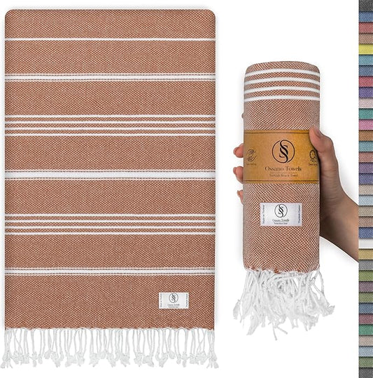 Brick Turkish Beach Towel - Compact & Quick Dry, Oversized (39" x 71"), Versatile and Functional. Ideal as a Beach and Picnic Blanket, Travel, Yoga, and Bath Towel
