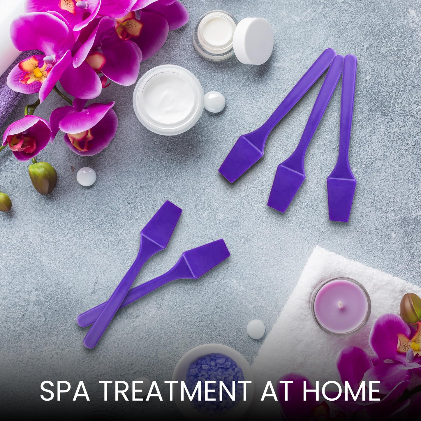 PANA 100pcs Brand Cosmetic Make Up Disposable Plastic 2.5" Spatulas Skin Care Facial Cream Mask Spatula (100 Pieces in a Container) (PURPLE)