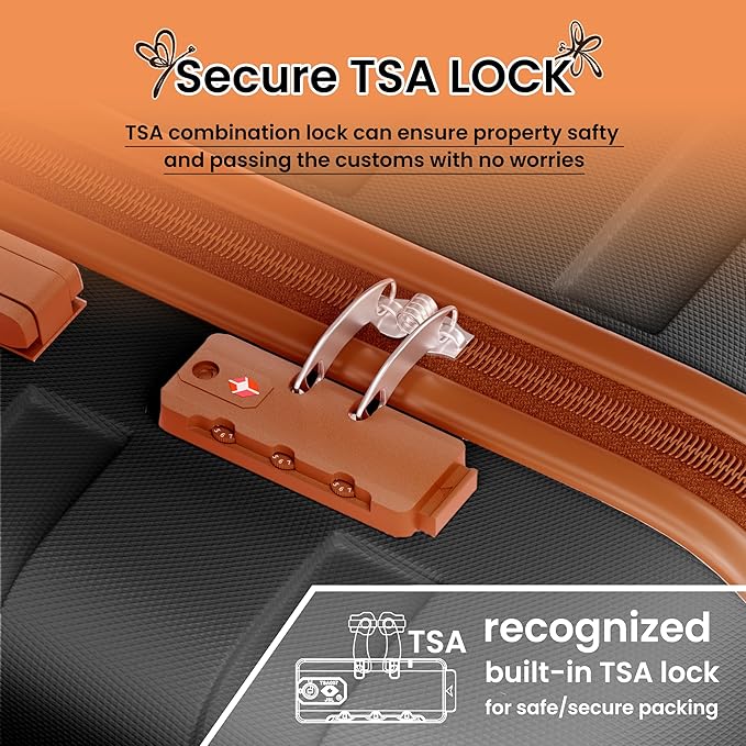 AnyZip Luggage Sets 3 Piece Hardshell Suitcase Set PC ABS Lightweight Travel Suitcases with 4 Double Spinner Wheels TSA Lock 20 24 28 Inch Black Brown