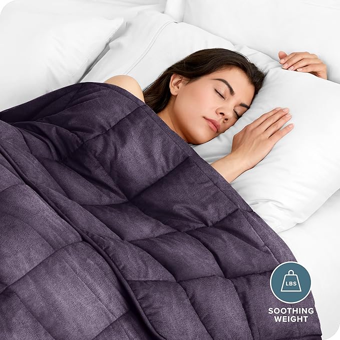 Bare Home Weighted Blanket Twin or Full Size 7lb (40" x 60") - Minky Fleece - Premium Heavy Blanket Nontoxic Glass Beads (Eggplant, 40"x60")