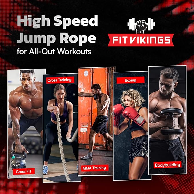 Jump Ropes for Fitness with 2 Jumping Rope Cables - Speed Jump Rope for Men and Women - Adjustable Skipping Rope - Speed Rope for CrossFit, Boxing, Exercise - Indoor and Outdoor Workout Essentials