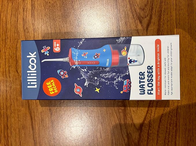 Kids Water Flosser Blue, Rechargeable Oral Irrigator for Kids Aged 6+, 4 Modes, 3 Jet Tips, Fun Stickers, Safe and Gentle Oral Care