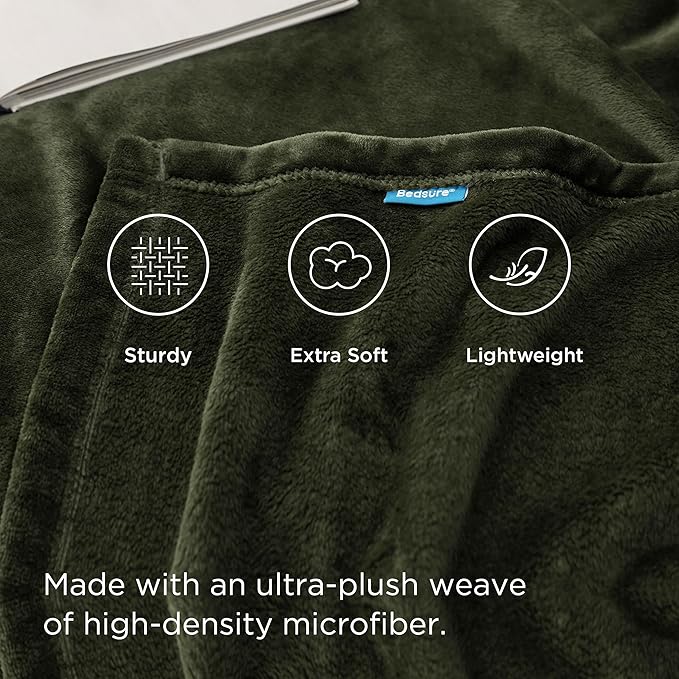 Bedsure Fleece Blanket Queen Blanket Olive Green - Bed Blanket Soft Lightweight Plush Fuzzy Cozy Luxury Microfiber, 90x90 inches