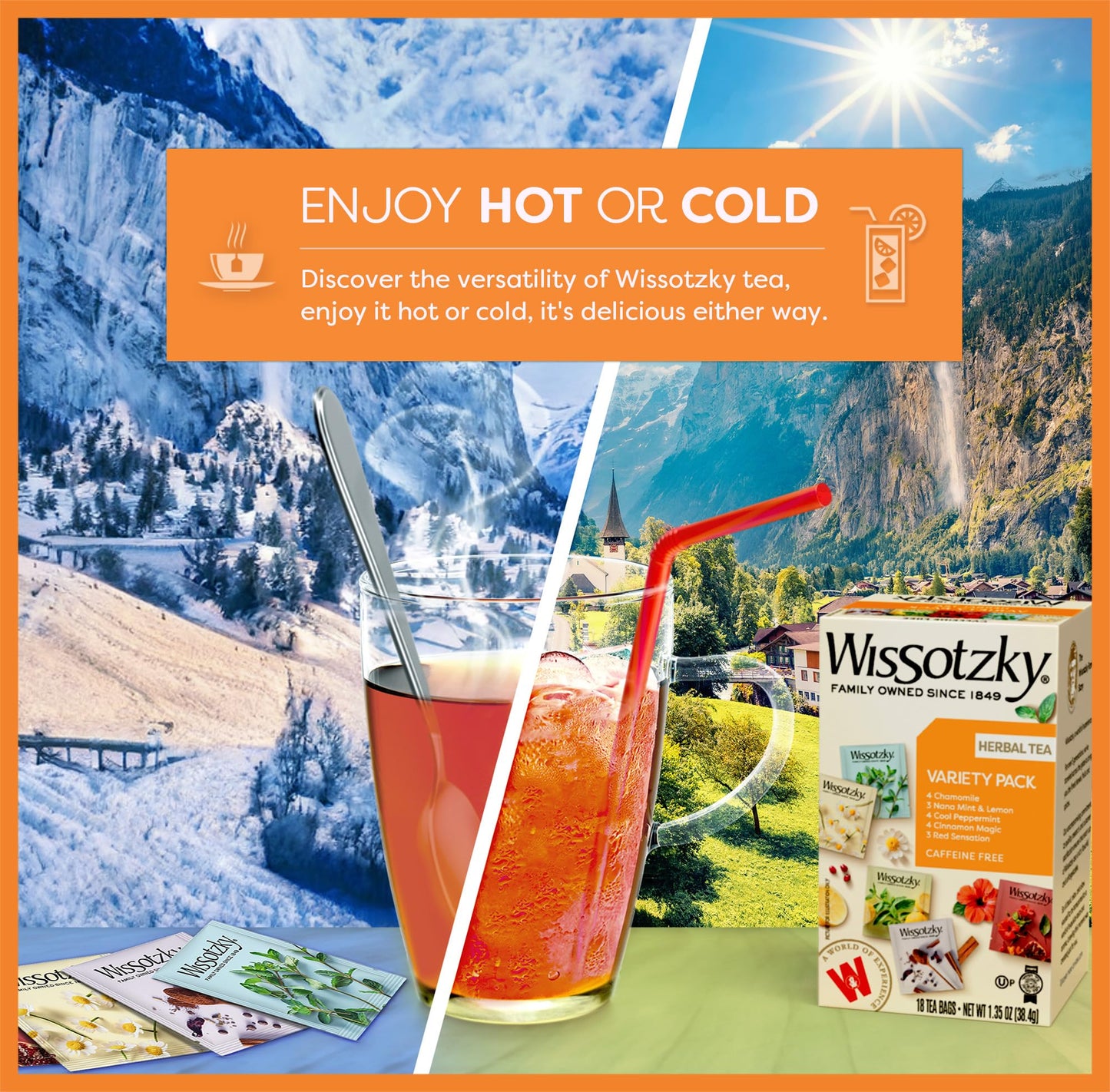 Wissotzky Herbal Variety Pack Tea Assortment, 18 Tea Bags | Caffeine Free | Herbal Tea Sampler