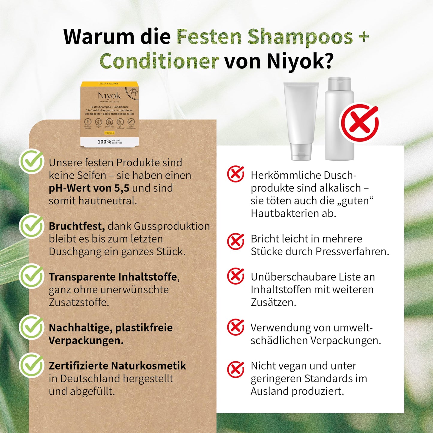 Niyok Natural Cosmetics 2-in-1 Solid Shampoo + Conditioner Bar, Vitamina Scent, 80g