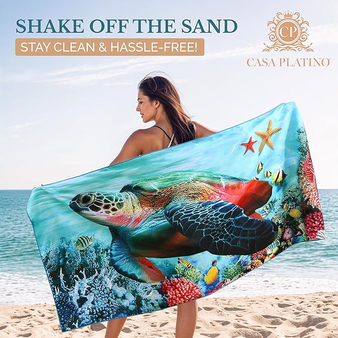 Casa Platino Beach Towels 2 Pack – Extra Large 32"x71" Quick Dry Towel, Lightweight Microfiber Beach Towel for Pool, Camping & Travel – Ideal for Summer, Travel, Poolside & Beach – Sauble