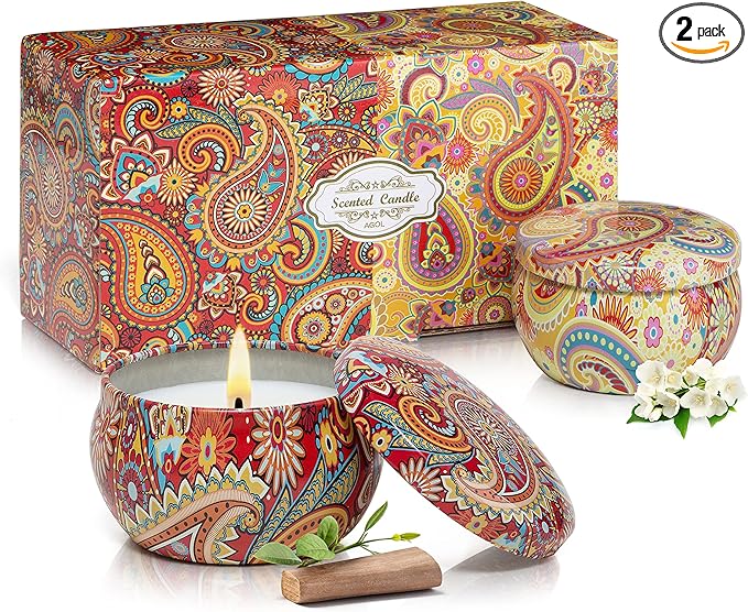 2 Pack Scented Candles Set, Classic 2.5 oz Fresh Sandalwood and Jasmine Aromatherapy Candles for Home Scented, Natural Soy Candles Gifts for Women, Portable Small Candles Gift for Christmas