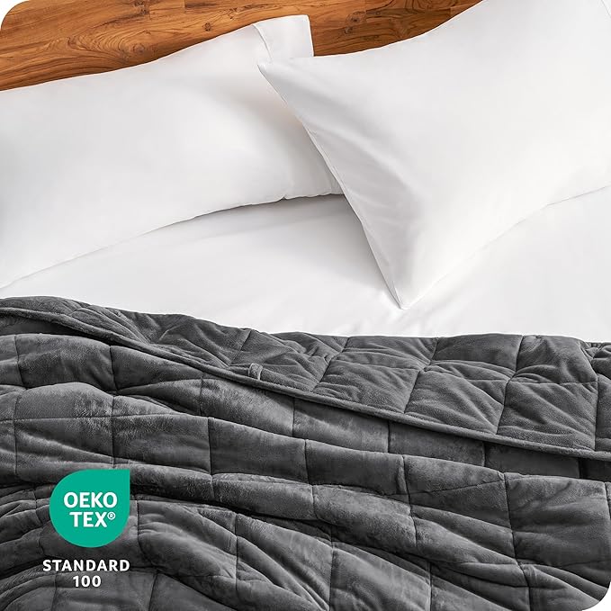 Bare Home Weighted Blanket Full or Queen Size 12lb (48" x 72") for Adults - Minky Fleece - Premium Heavy Blanket Nontoxic Glass Beads (Grey, 48"x72")