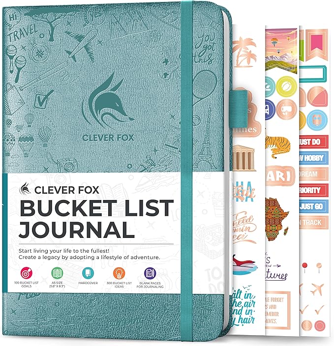 Clever Fox Bucket List Journal – Inspirational Book for Memories & Adventures – Motivational Bucket List Notebook for Couples, A5 (Aquamarine)