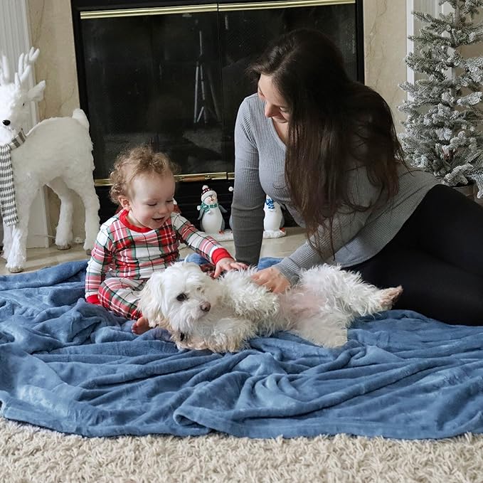 Bedsure GentleSoft Fleece Blankets Queen Size Washed Blue - Bed Blanket Soft Lightweight Plush Fuzzy Cozy Luxury Microfiber, 90x90 inches