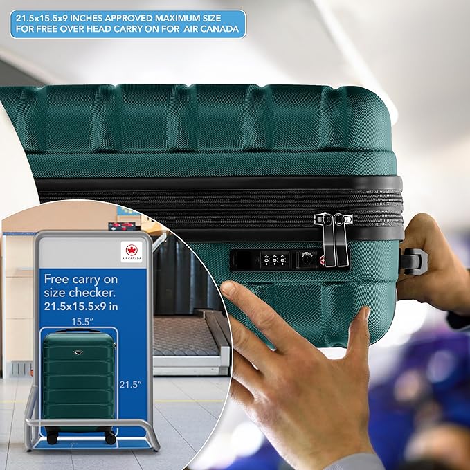 Carry On Suitcase Hardside TSA Lock & USB Port Silent Double Spinner Wheels Maximum Carry-On Bag For Canada Air Approved Airlines( 21.5x15.5x9" ,Forest Green )
