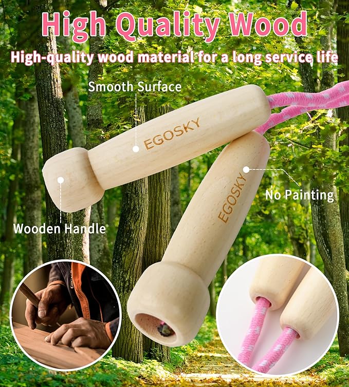 Jump Rope for Women Men Kids, EGOSKY Adjustable Wooden Handle Skipping Rope for Adult Boys Girls Fitness Exercise Outdoor Activity