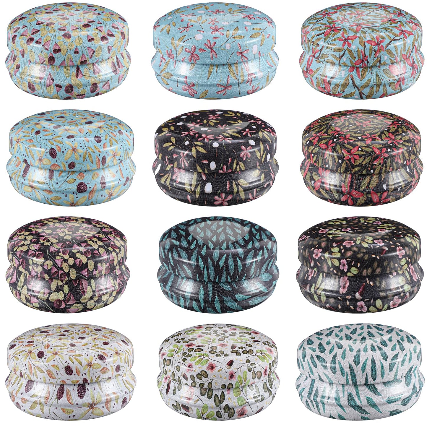 12 Pack Lip Balm Containers, Lip Balm Containers Empty - Reusable Mini Round Tinplate Jars with Lids, 20ml Small Flower Design for Travel, Camping, and Storage