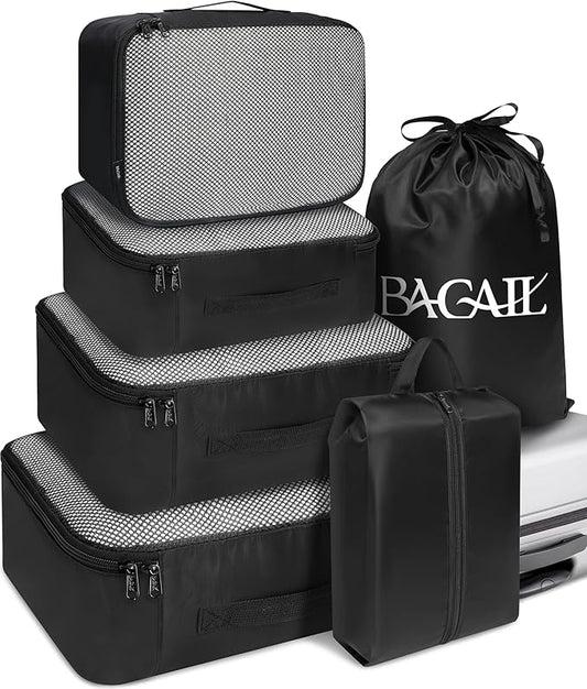 BAGAIL 6 Set Packing Cubes Luggage Packing Organizers for Travel Accessories (Black)
