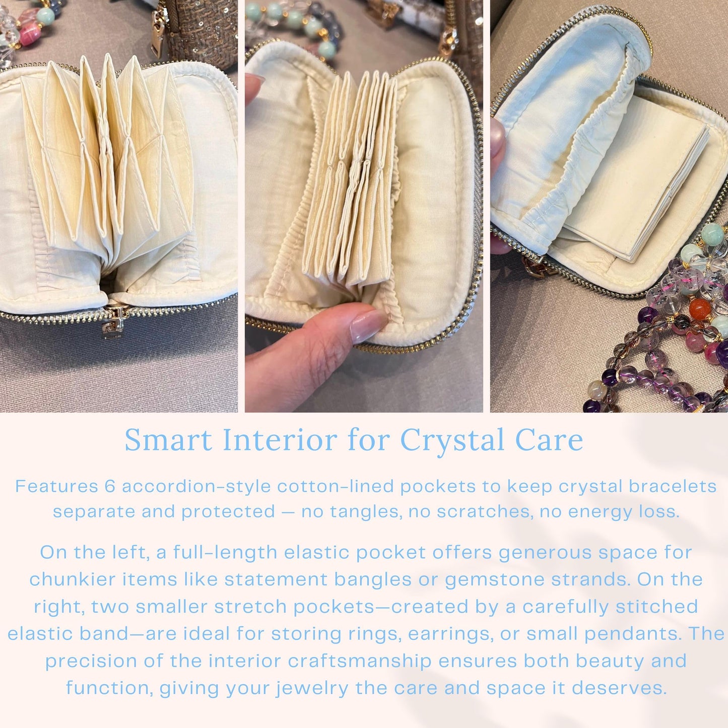 2025 New Travel Jewelry Case – Jewelry Organizer Travel for Rings, Bracelets, & Bangles with Smooth Metal Zipper, Elegant Jewelry Roll for Journey, Crystal Jewelry Storage Pouch, Mini, Tweed Blue