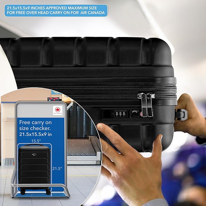 Carry On Suitcase Hardside TSA Lock & USB Port Silent Double Spinner Wheels Maximum Carry-On Bag For Canada Air Approved Airlines( 21.5x15.5x9" ,Black )