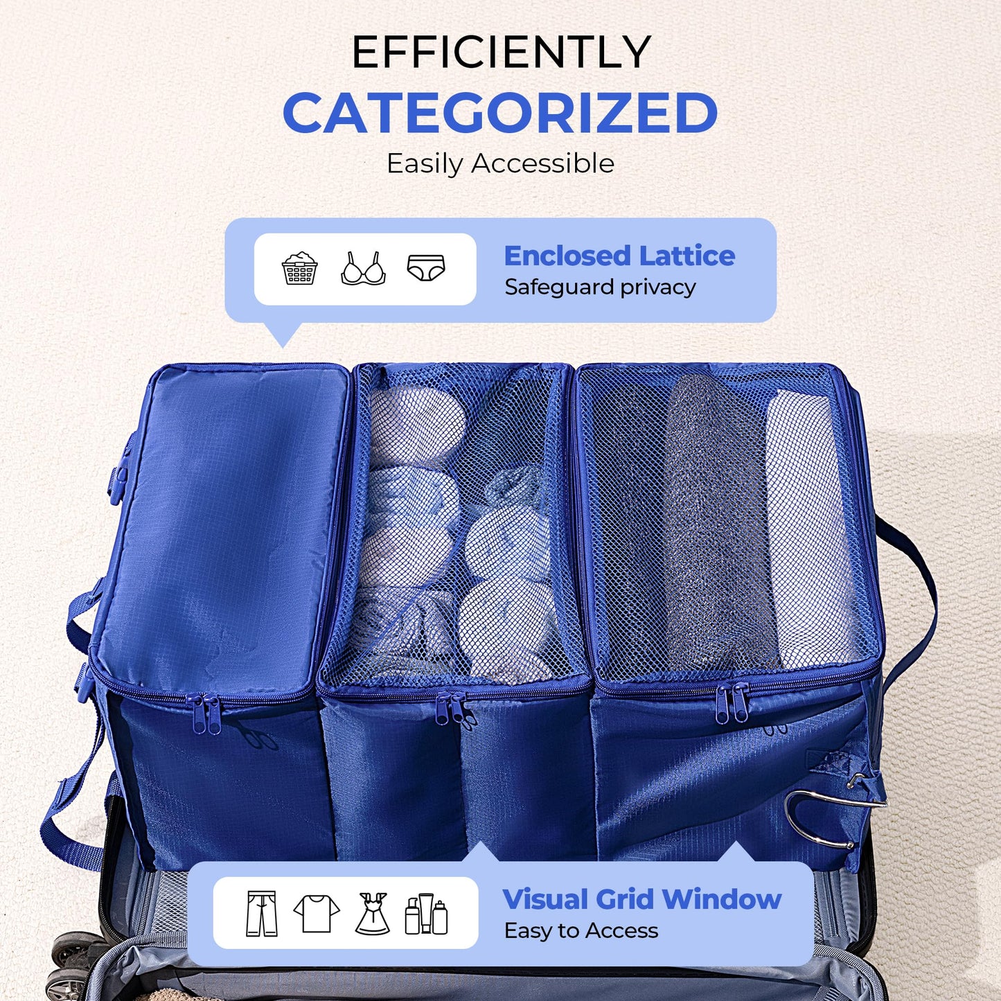 GRANNY SAYS Hanging Packing Cubes for Travel, Large Portable Hanging Suitcase Organizer, Foldable Compression Luggage Organizer Bags for Clothes, Carry on Closet Suitcase, XL-Blue Travel Shelves
