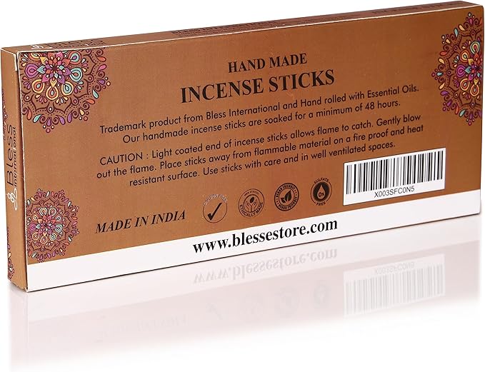 Bless-Coconut 100%-Natural-Handmade-Hand-Dipped-Incense-Sticks Organic-Chemicals-Charcoal-Free Purification-Relaxation-Positivity-Yoga-Meditation Best-Woods-Scent (100 Sticks(5.25 OZ))