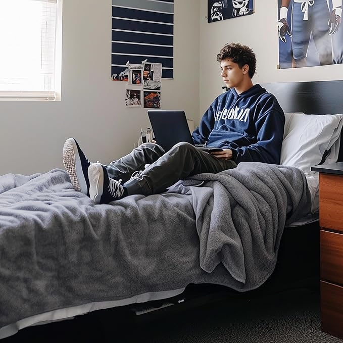 Bedsure GentleSoft Fleece Throw XL Blanket for Couch - 300GSM Soft Lightweight Plush Cozy Blankets for Travel, Grey, 50x70 inches