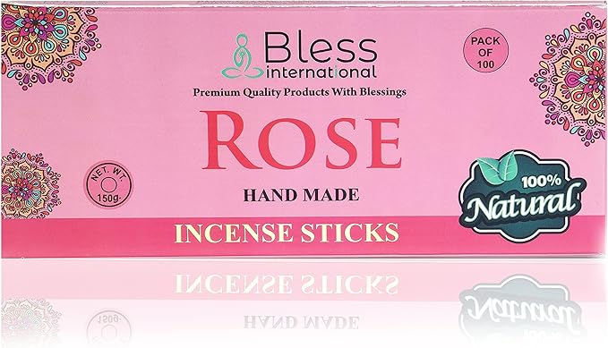 Bless-Rose 100%-Natural-Handmade-Hand-Dipped-Incense-Sticks Organic-Chemicals-Charcoal-Free Purification-Relaxation-Positivity-Yoga-Meditation Best-Woods-Scent (100 Sticks (5.25 OZ))