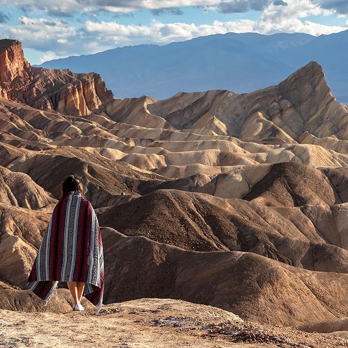 Authentic Large Handwoven Mexican Blanket - Soft Yoga- Durable Serape- Lightweight Falsa, Beach, Camping, Picnic, Outdoor Blanket 70"x50" - Cherry
