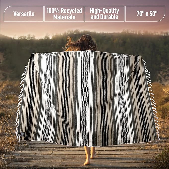 Authentic Large Handwoven Mexican Blanket - Soft Yoga- Durable Serape- Lightweight Falsa, Beach, Camping, Picnic, Outdoor Blanket 70"x50" - Desert