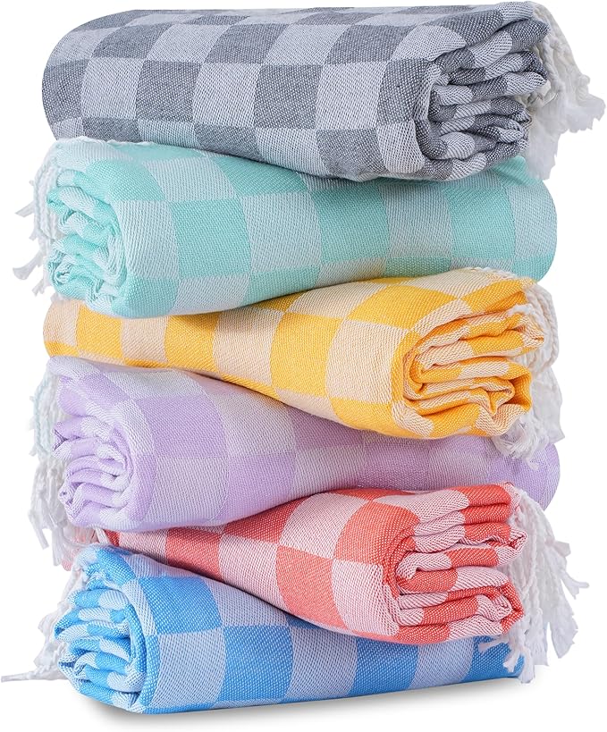 6 Packs Turkish Beach Towel Blanket Bath Pool Towels Bulk Travel Sand Free Quick Dry Extra Large Oversized Cute Big Cotton Soft Lightweight Compact Proof Men Women Adult Long Aesthetic Cloud