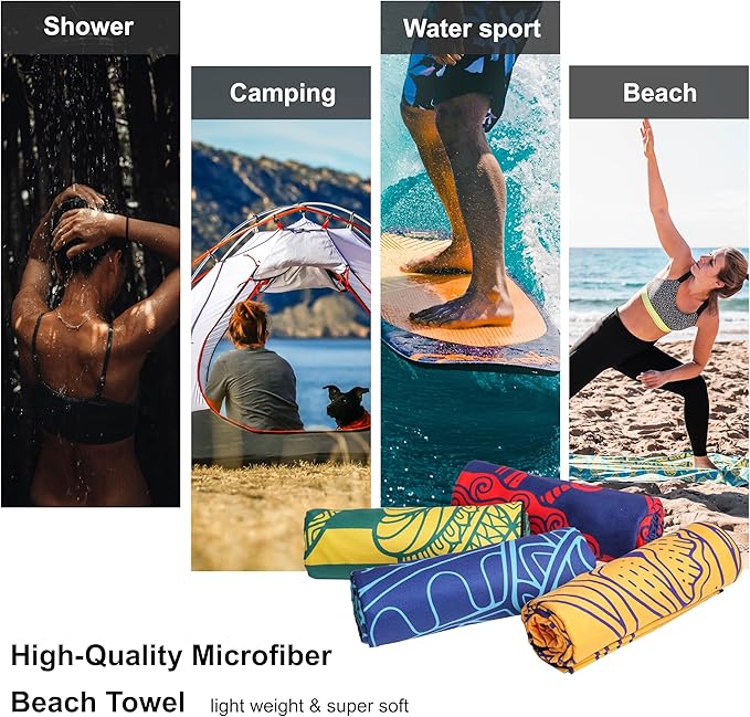 4Monster Microfiber Beach Towel Quick Dry,Super Absorbent Lightweight Travel Towel for Swimmers, Sand Free Camping Towel, Beach Towels for Pool,Swim,Water Sports,Yoga